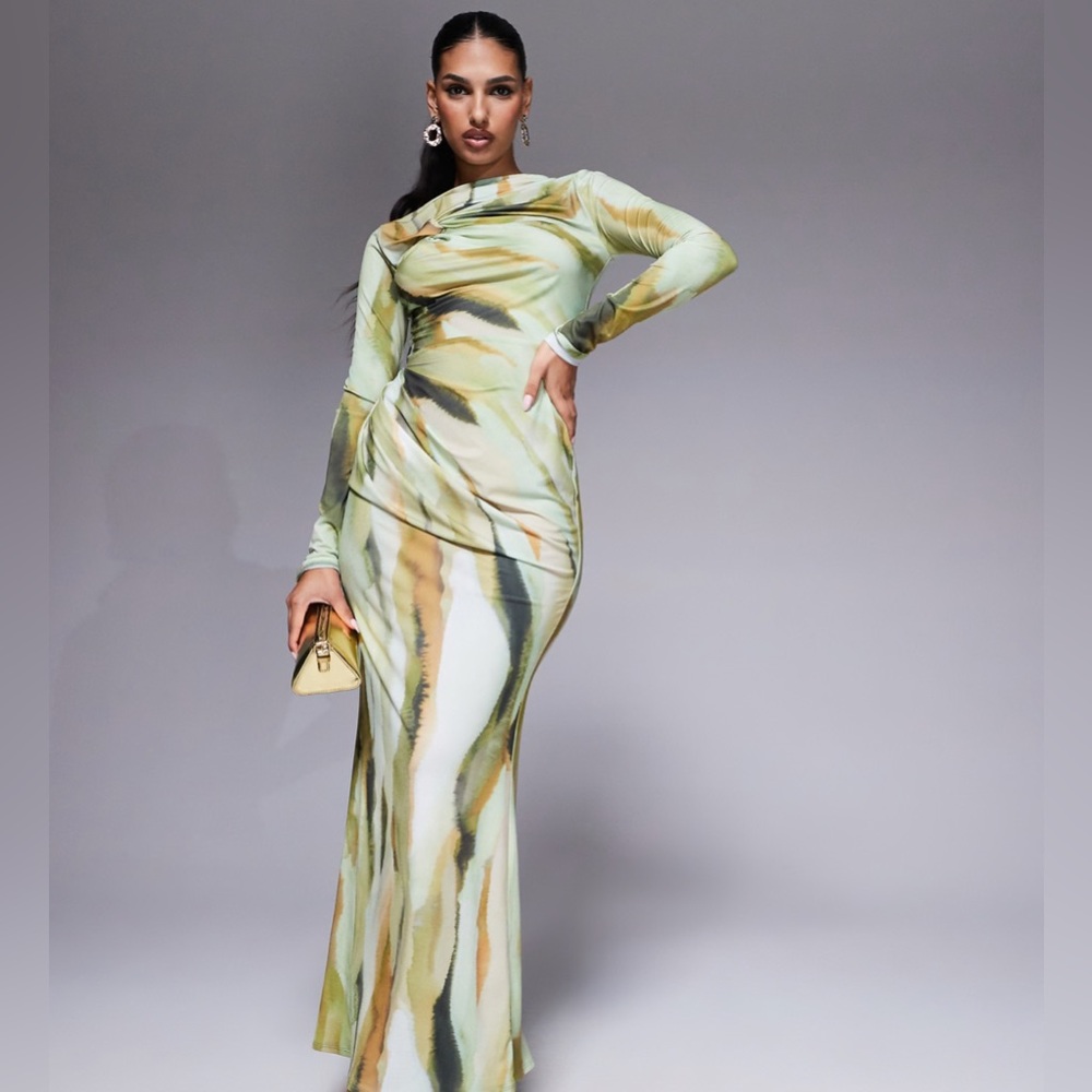 NWOT ASOS DESIGN Long Sleeve Dress in Tonal Abstract Print